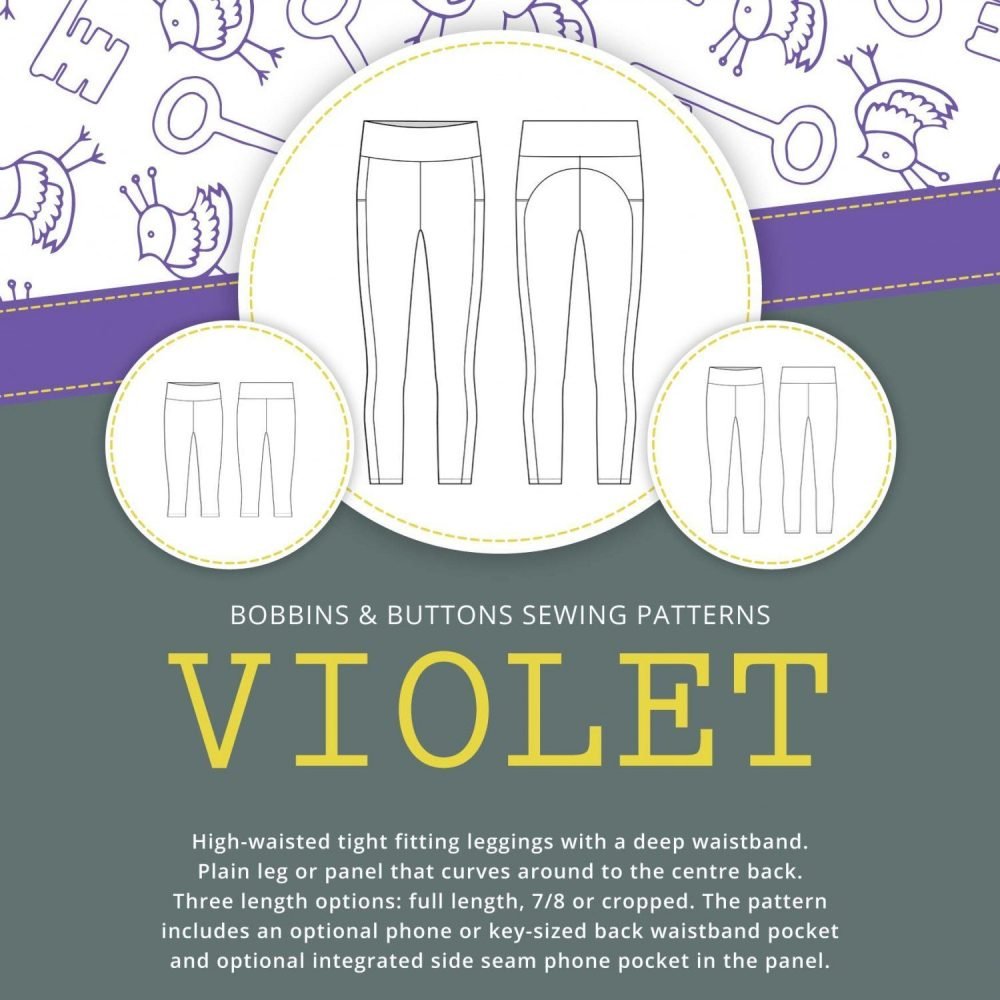 Violet ladies leggings sewing pattern from Bobbins and Buttons