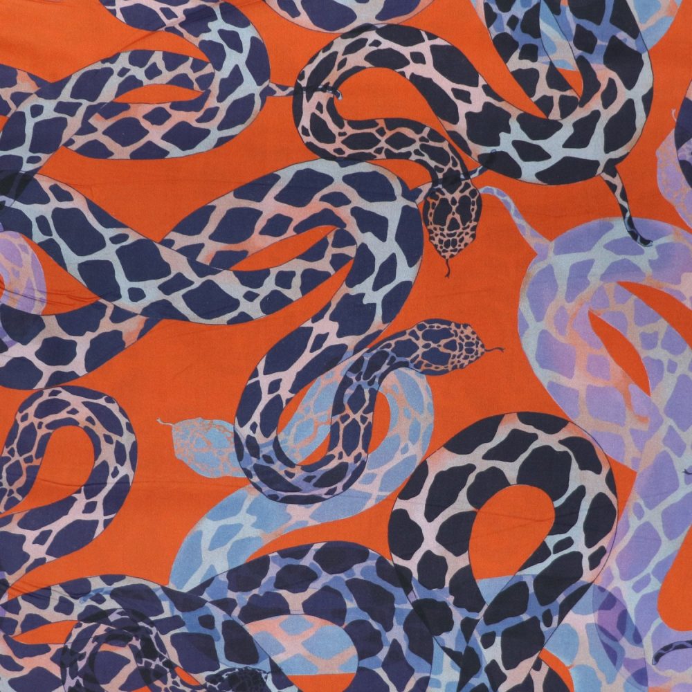 Lady McElroy "Python Party" cotton lawn fabric is perfect for the elasticated waist skirt sewing project