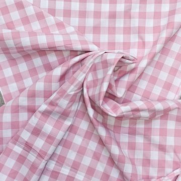 Pink gingham cotton fabric from Bobbins and Buttons